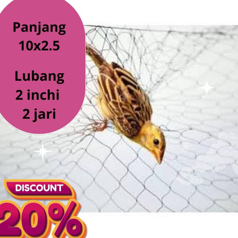 Kirim Sek@rang jaring burung hitam lubang 2 inch/2 jari panjang 10m×2,5m jaring burung ciblek emprit