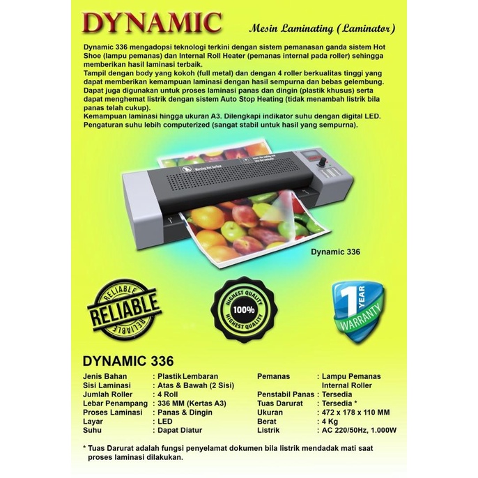 

Mesin Laminating | Dynamic 336 Led | Original | Garansi Resmi