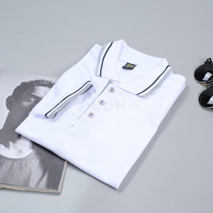 Kaos Kerah Pria List Strip Putih Cotton70 Premium Polo Shirt Dewasa