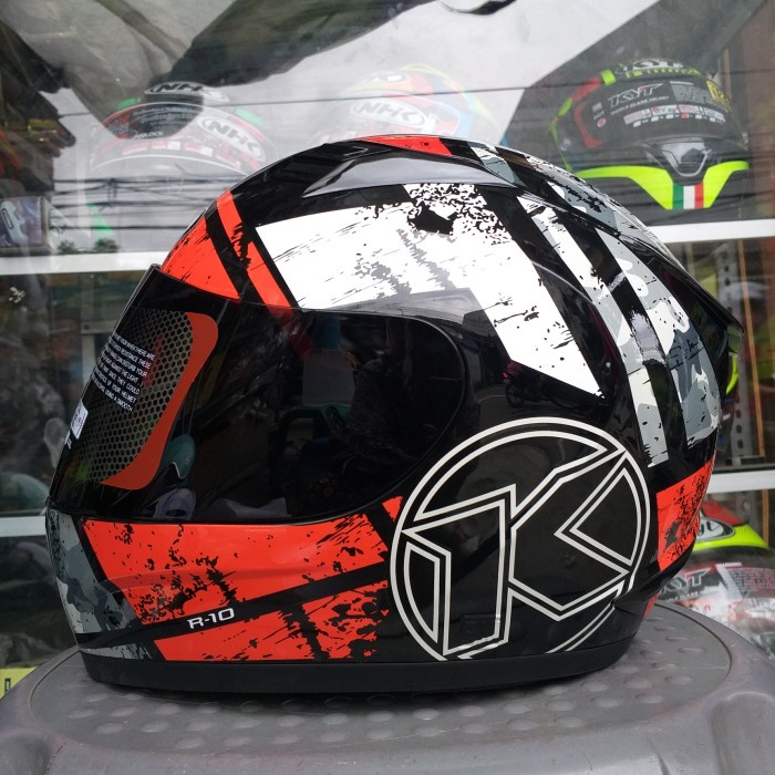 ✨New Helm R10 Full Face Motif Hitam Merah Berkualitas