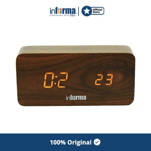 Terlaris Informa Jam Meja Digital Kayu-Digital Wood Alarm Table Clock 712 Brown