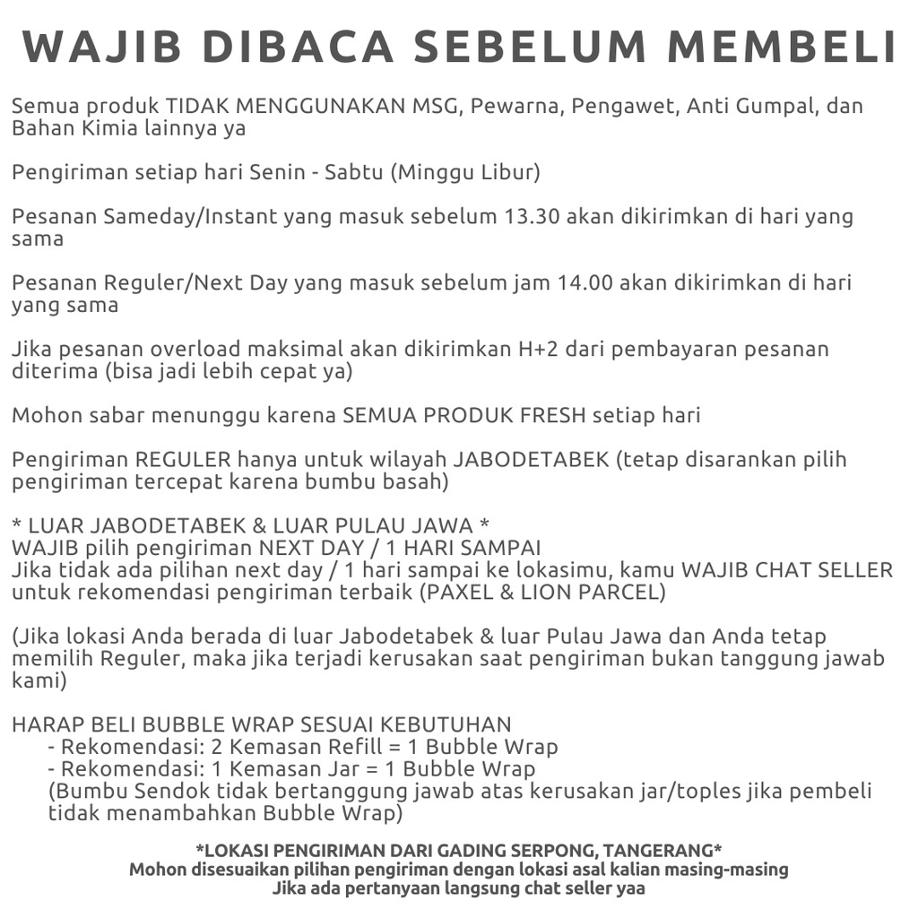 

Paket (6 Jar) Bawang + Bumbu Dasar