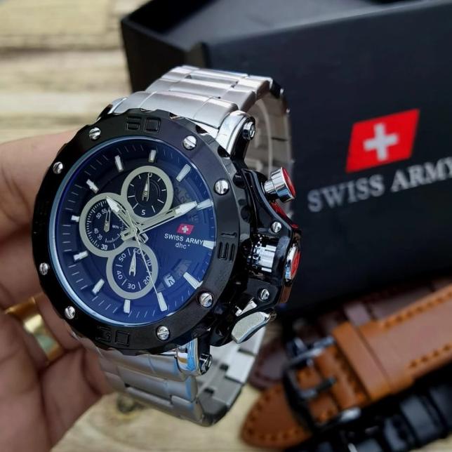 Jam Tangan Pria Swis Army Crono Rantai Free Tali Boks Eklusif