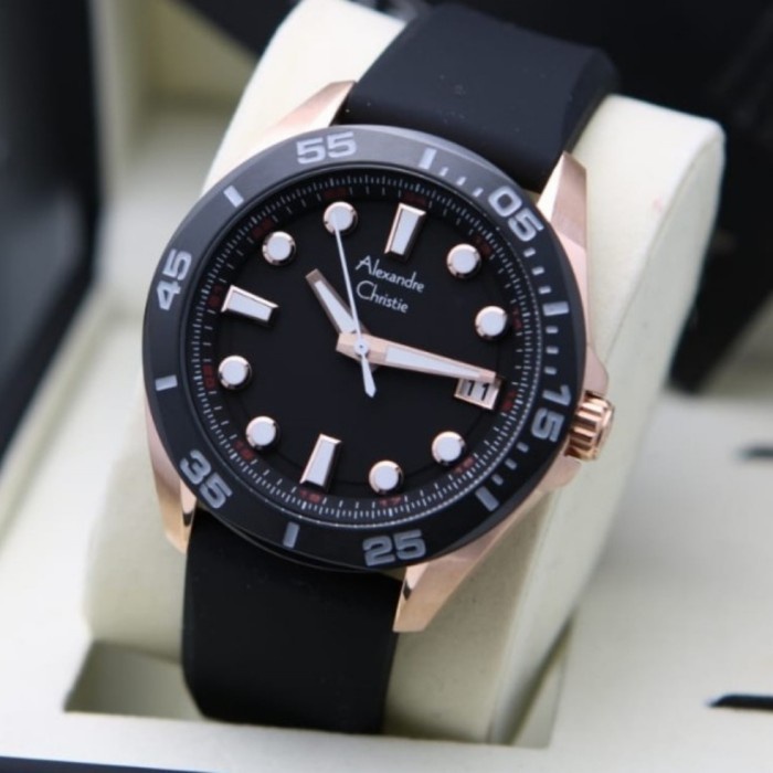✅Ori Jam Tangan Pria Original Alexandre Christie Ac6580 Black Rosegold Terbatas