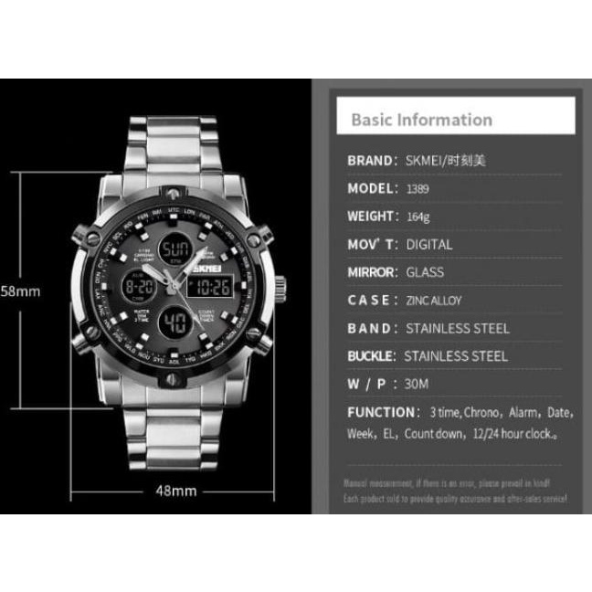 Jam Tangan Pria Digital Skmei 1389 Silverblack Water Resistant 30M