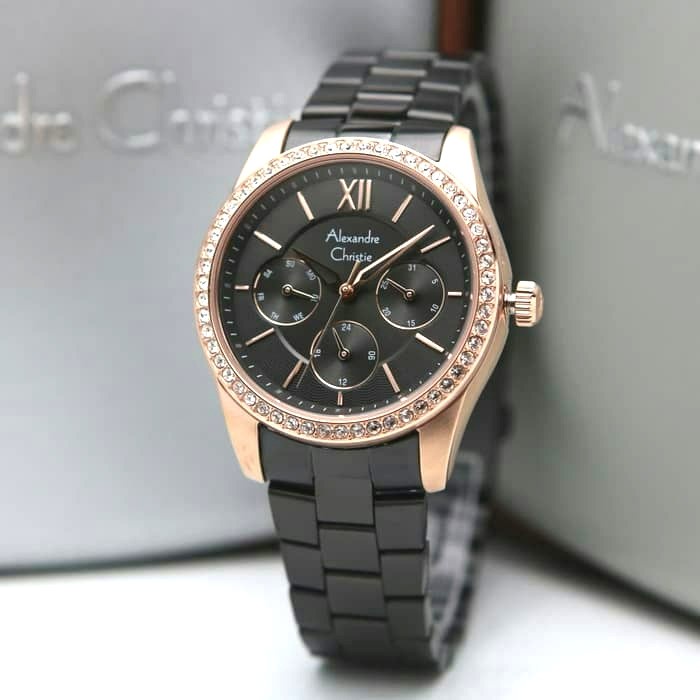 ✅Baru Alexandre Christie Ac2827 Ac 2827 Rosegold Black Jam Wanita Original Berkualitas