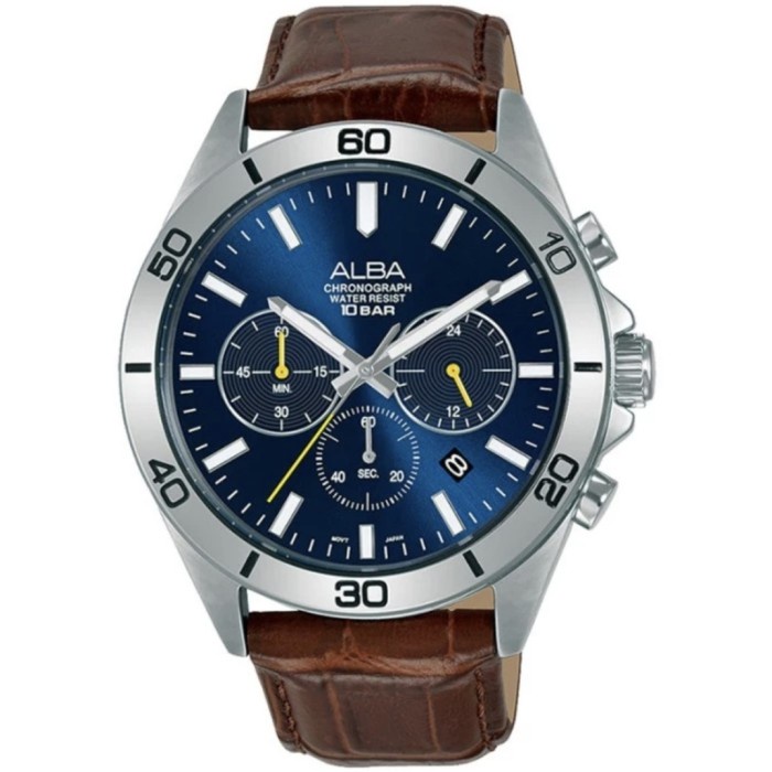 ✅Original Alba Pria At3H31X1 Quartz Chronograph Blue Dial At3H31 Diskon