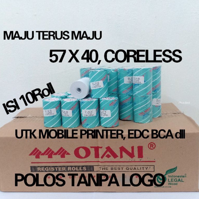 

[ART. V38B] Kertas Struk Thermal Mobile Printer 57x40 CORELESS, Merk Otani, 1 Pack Isi 10Roll