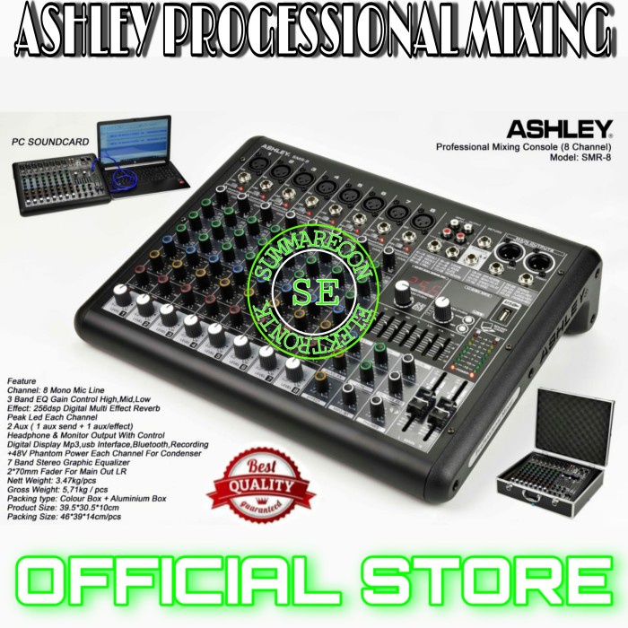 Mixer Audio Ashley 8 Channel Original Ashley Smr 8 Bluetooth Usb Pc