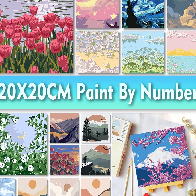 

[C64㊠) Paint By Number 20x20cm DIY Paint Kit with Frame Digital Painting Landscape Cartoon Anime Series..!