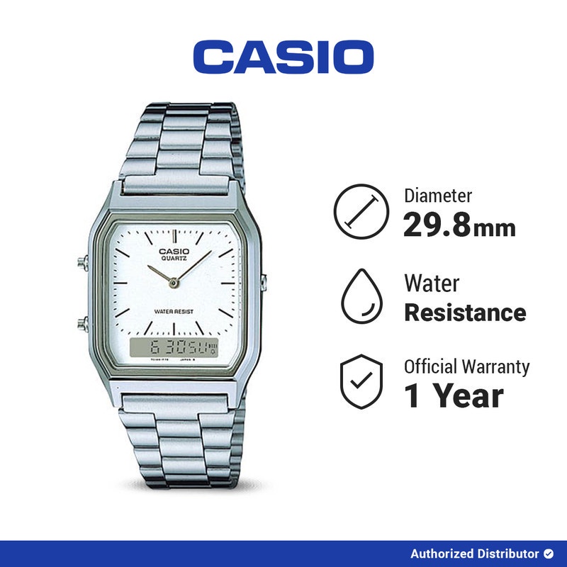 [READY INSTANT] Casio Jam Tangan Unisex AQ-230A-7DMQ Digital Analog Silver Original