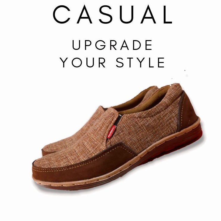 [[OK21]] Sepatu slip on pria sepatu santai pria sepatu kain pria sepatu tanpa tali sepatu jahit keli