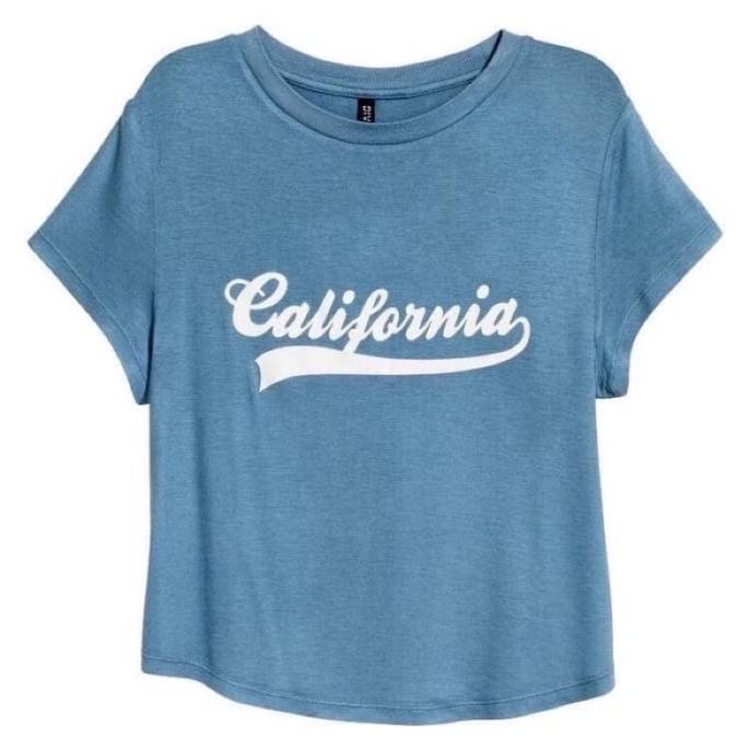 New Sale Kaos H&M California Jersey Crop Top Tee Blue Original Hnm Wanita Terbaik