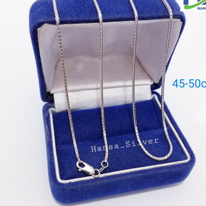 [V02-☼) Kalung Perak Pria Wanita Silver Asli 925 Lapis Emas Putih Italy Santa 45 Dan 50 Cm - Perak A