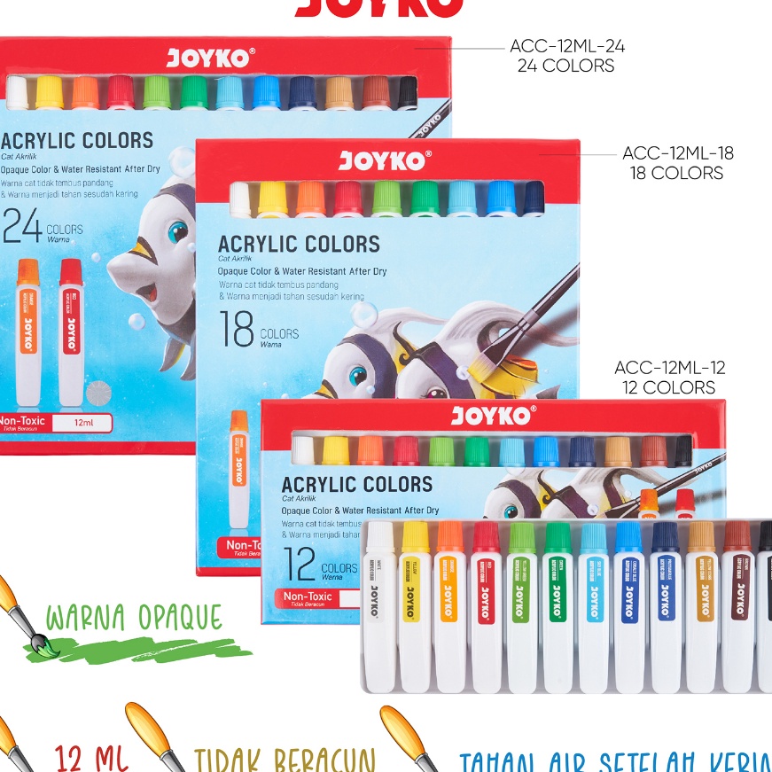 

[I01-➤> Joyko TITI Acrylic Colour 12 18 24 Warna / Cat Akrilik Joyko SET ACC-12ML☀!