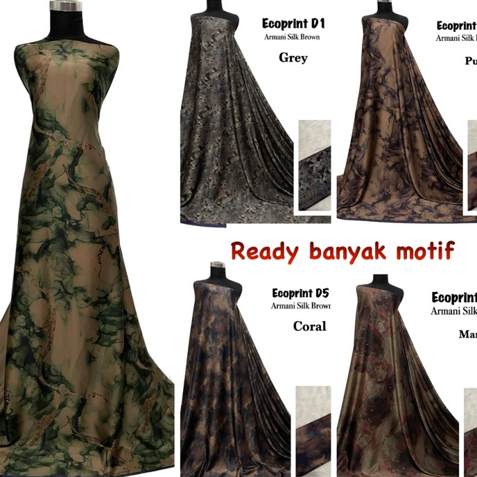 (Q8-4☞] Bahan Kain Armani silk brown ecoprint / armany silk abstrak / kain silk meteran gamis mukena