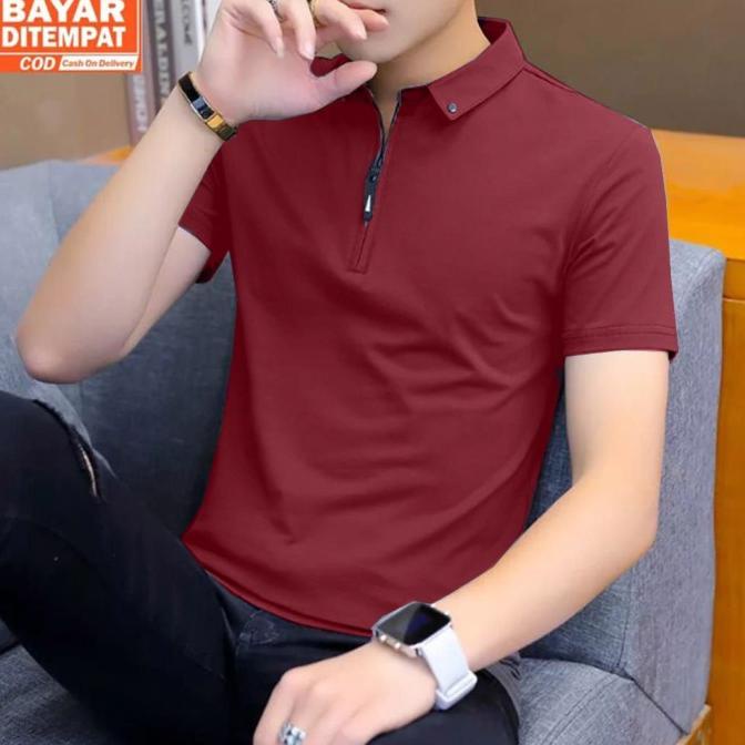 Kaos Kerah Pria Resleting / Kaos Kerah Distro Polos Pria / Baju Kerah