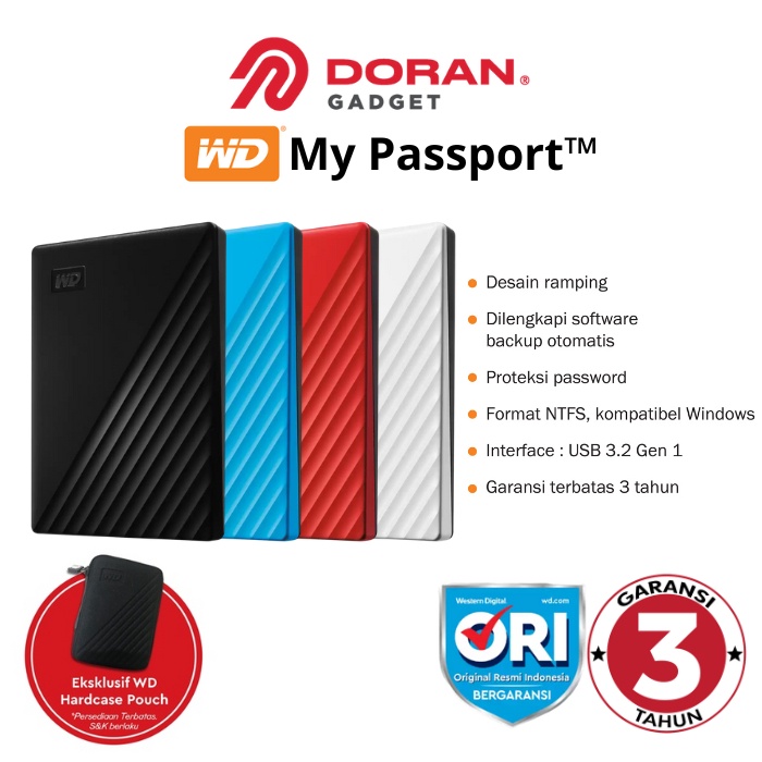 Diskon Promo✪Harddisk Hardisk Hard Disk HDD External Eksternal Portable Portabel 1TB 2TB 4TB 5TB | 1 2 4 5 TB Tera WD My Passport - Garansi 3 Tahun
