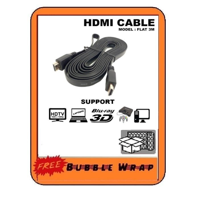 kabel HDMI to HDMI 3 M FLAT ORIGINAL M tech cocok u PS 3 PS 4 DVD dll ready