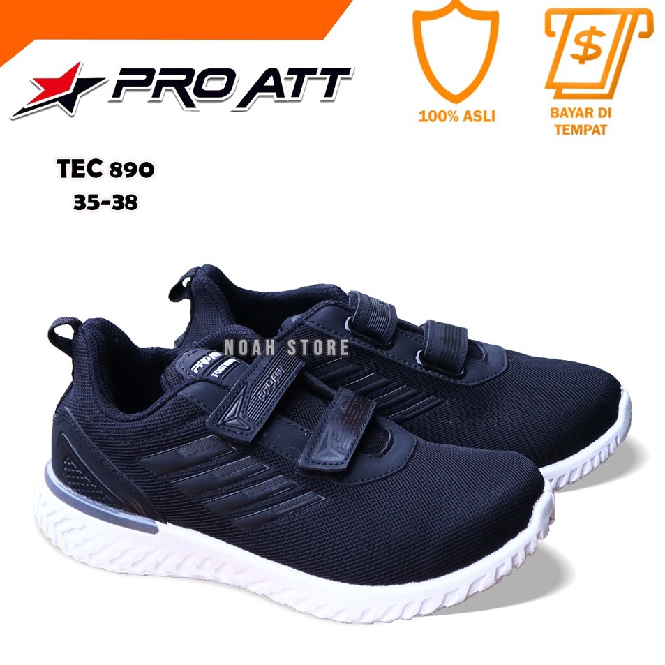 ZXWD2324  NOAH - PRO ATT TEC 890 Perekat 31- 38 / Sepatu Sekolah Hitam / Sepatu Perekat Anak