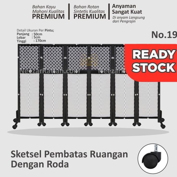 Sketsel Partisi Pembatas Penyekat Ruangan 6 Pintu Pakai Roda