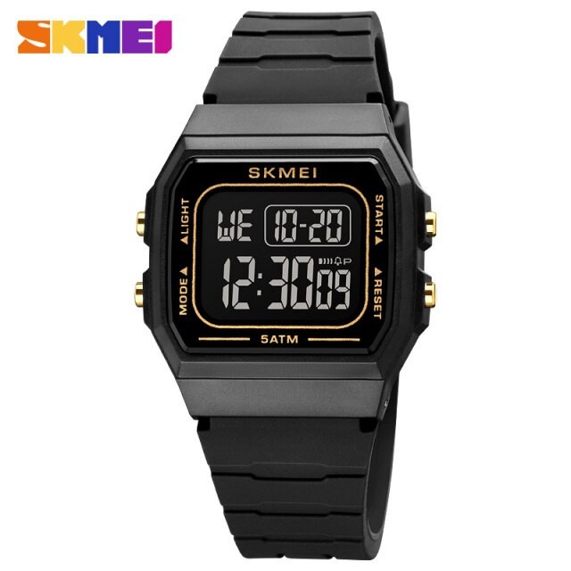 Jam Tangan Pria & Wanita SKMEI 1683 LED Digital Hitam Emas Hitam