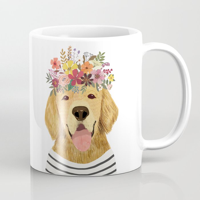 Anjing Golden Retriever dengan Cetakan Seni Mahkota Bunga – Kado Dekorasi Lucu – Dekorasi Ruangan Lu