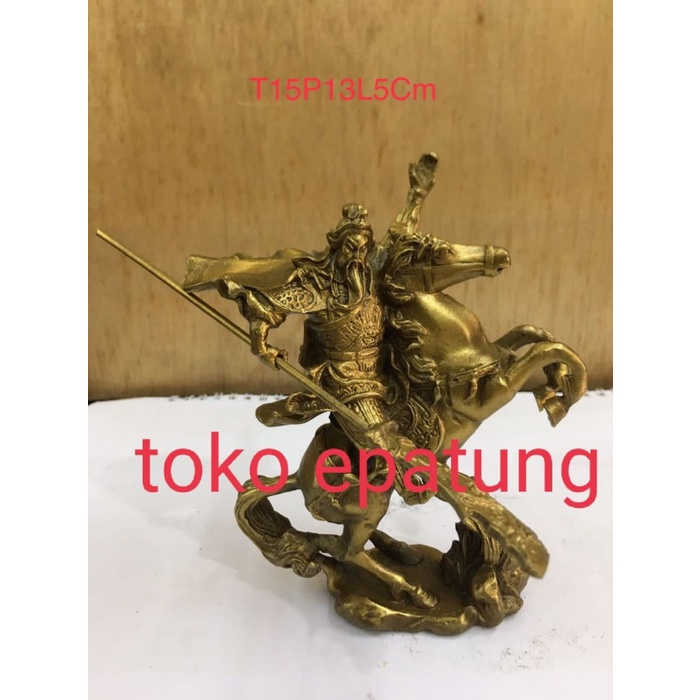[Original] Patung Kwan Kung / Kwan Kong / Guan Yu Naik Kuda - 15 Cm - Kuningan Limited