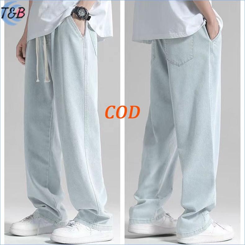Best Produk Celana kulot jeans pria jeans pinggang karet jumbo Baggy jeans pria Celana panjang cowok