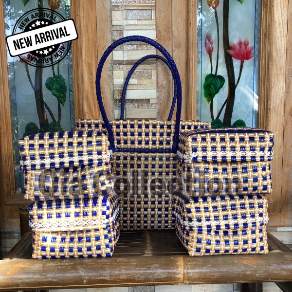 Tas Keben Bahan Jali Premium/ tas anyaman jali premium/ keben bali/ set keben bali warna Biru
