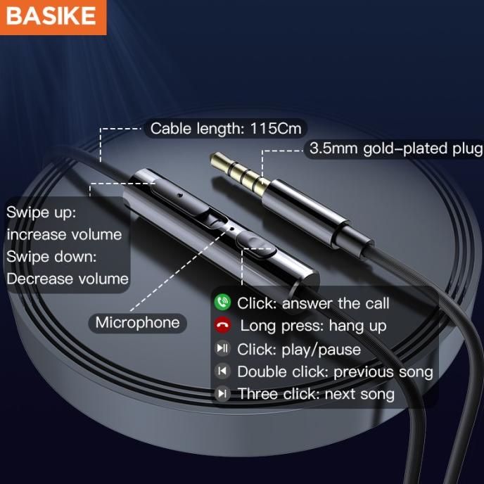 Earphone Basike Asli Hifi Super Bass Mikrofon Hd Kontrol Cerdas