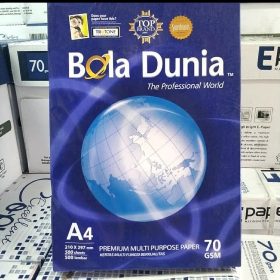 

Kertas Hvs/ Kertas Copy/ Kertas Print A4 70 Gram Bola Dunia (Ojek)