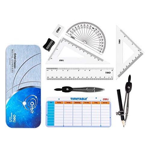 

Jangka + Star Segitiga Busur Deli G30695 Set 9 In 1 Anti Karat Geometry Drafting