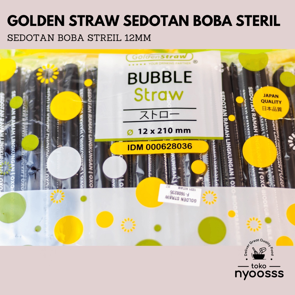 Golden Straw Sedotan Boba 12Mm Steril Warna Hitam Isi 250Pcs