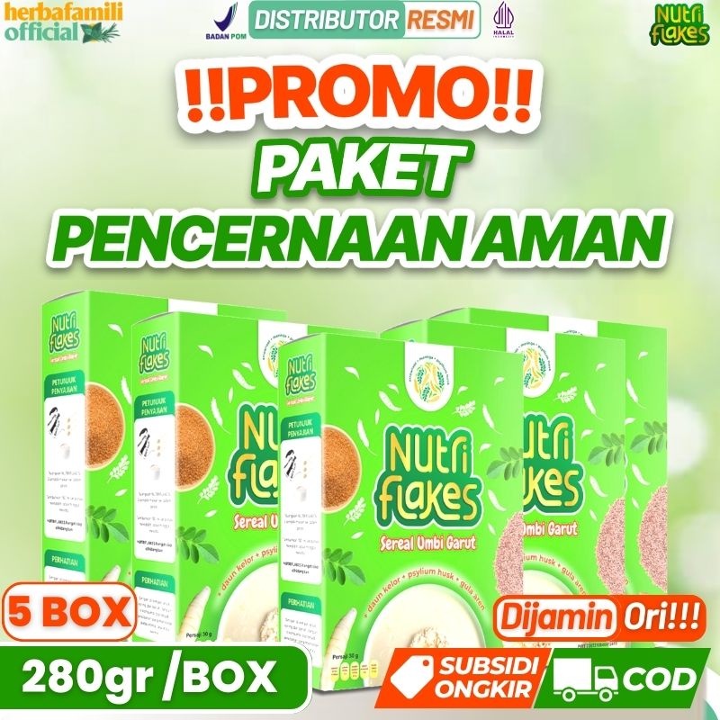 

PROMO 5 BOX NUTRIFLAKES ORIGINAL 100% | Produk Ori Sereal Umbi Garut Penuh Serat Atasi Masalah Asam Lambung Gerd Maag NUTRI FLAKES