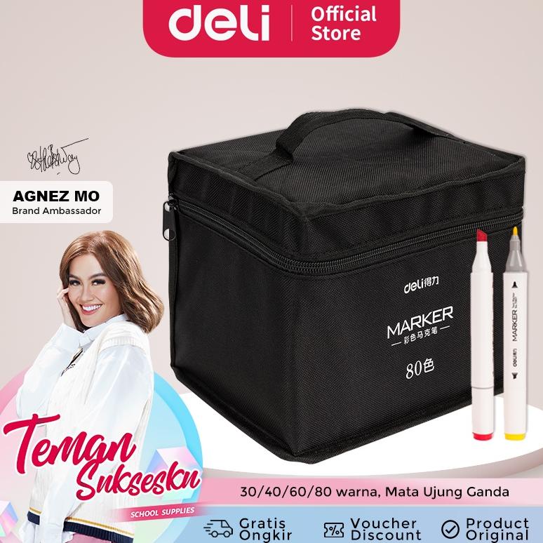 Deli Color Marker With Bag Spidol Warna Dengan Tas 30/40/60/80 Warna 70807