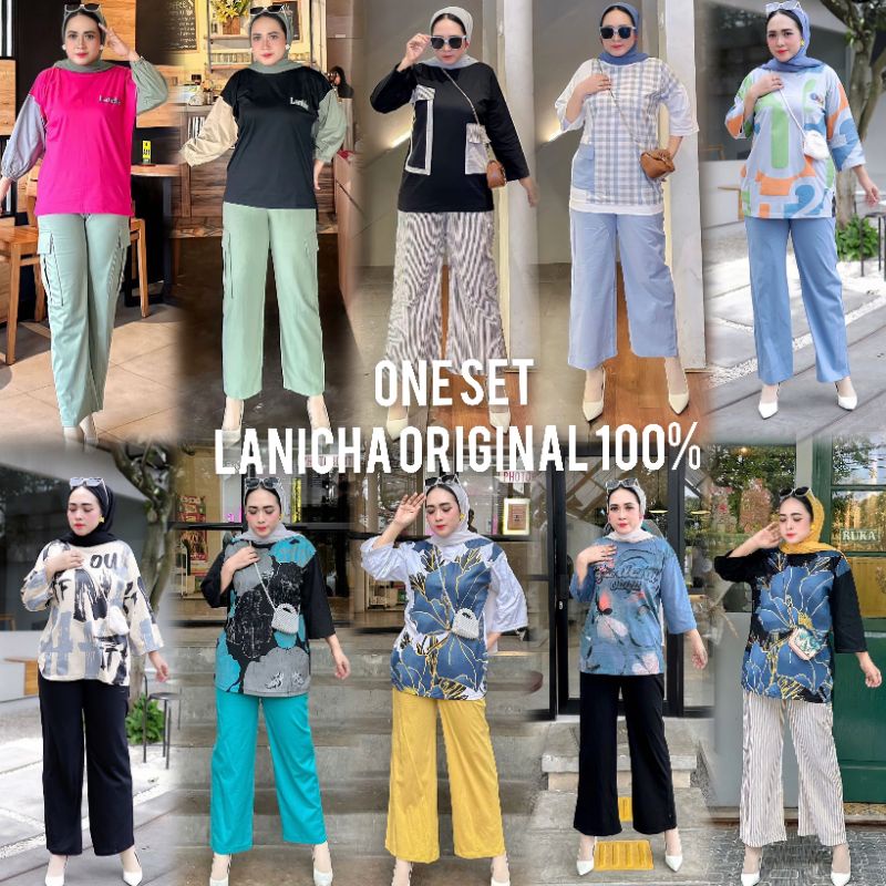 VRN ID - ONE SET KAOS MIX CELANA KATUN LANICHA ORIGINAL/ONE SET OVERSIZE/ONE SET WANITA/SETELAN LANI