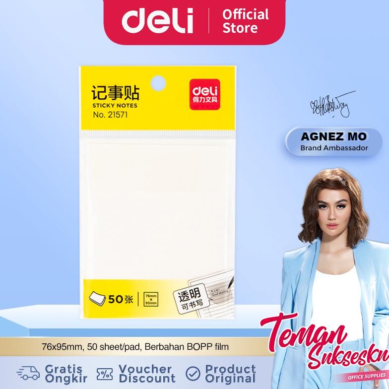 

Deli Semitransparent Sticky Notes / Memo Tempel Semi Transparan 76x95mm 50 Lembar/Pad Lem Kuat 21571