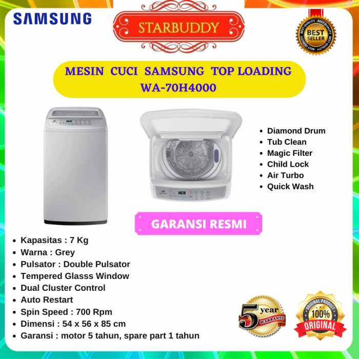 MESIN CUCI 1 TABUNG SAMSUNG OTOMATIS 7KG ORIGINAL