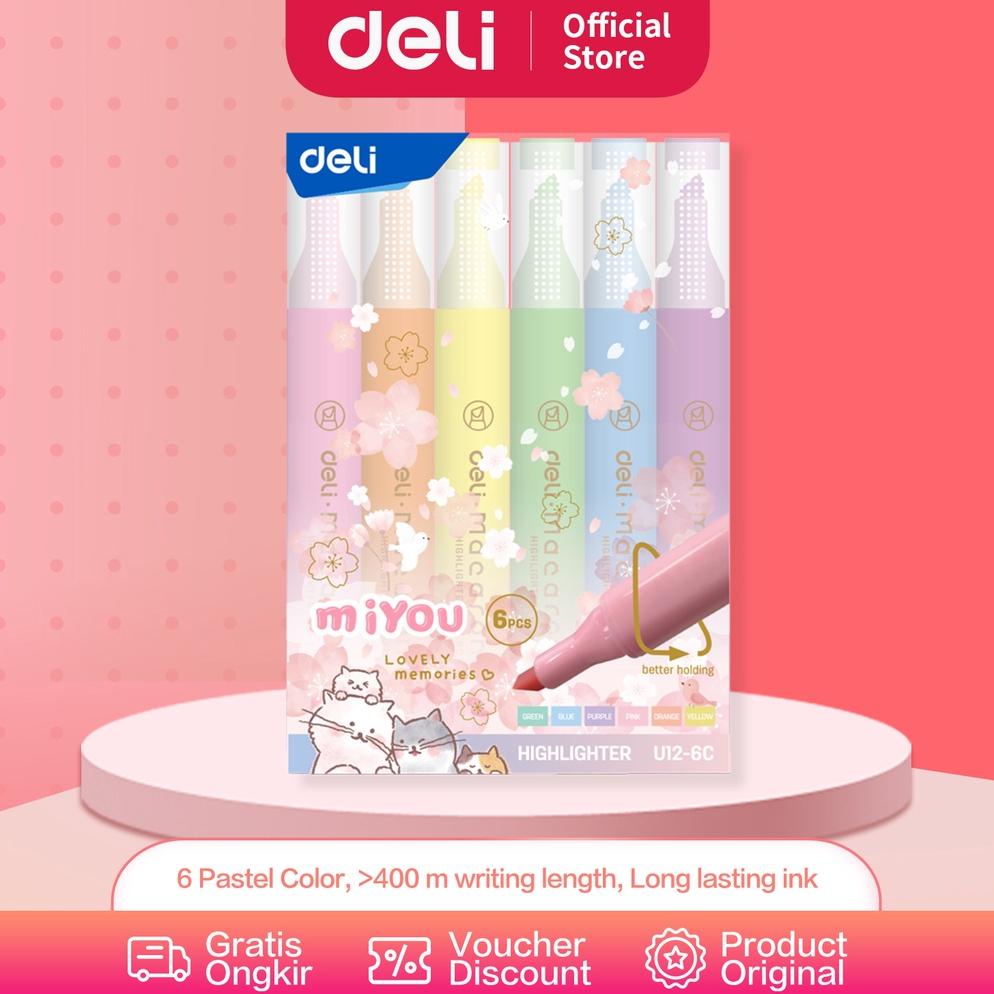 

Deli Highlighter Penanda Warna Pastel 1 Set Isi 6 Warna Cerah dan Soft Kemasan Mika Lucu EU12-6C