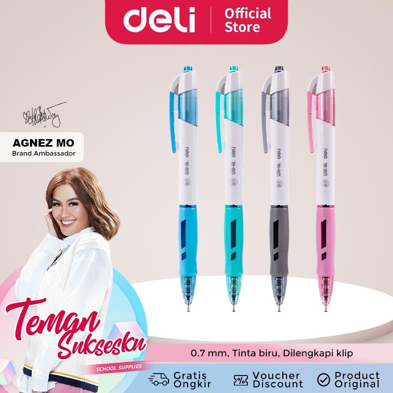 

Deli Retractable Ballpoint Pulpen Cetek Tip 0.7 mm Tinta Biru EQ18-BL
