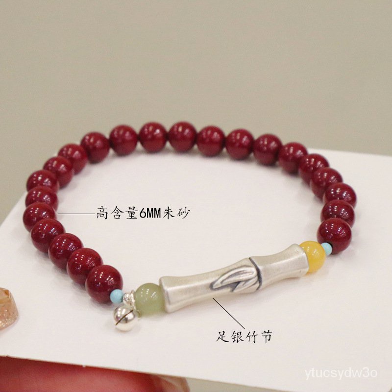 BaruS999Perak Murni Sambungan Bambu Mentah Ore Cinnabar Gelang Beeswax Perempuan Hetian Ungu Emas Ge