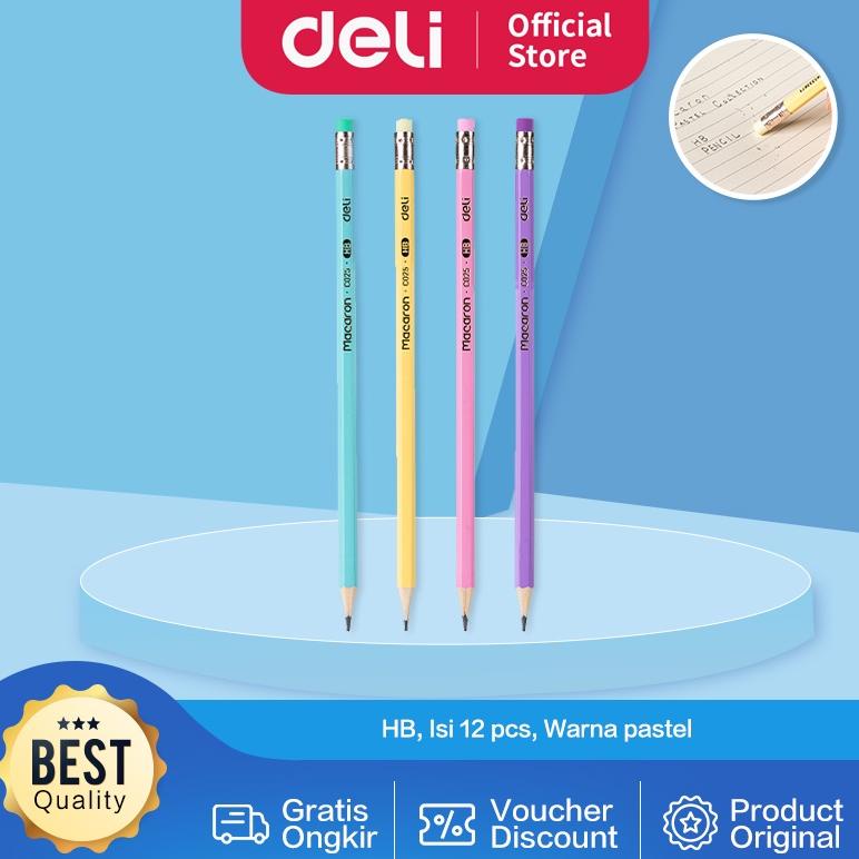 

Deli Graphite Pencil / Pensil Kayu HB 12 Pcs Warna Pastel Lucu Penghapus diujung EC025-HB