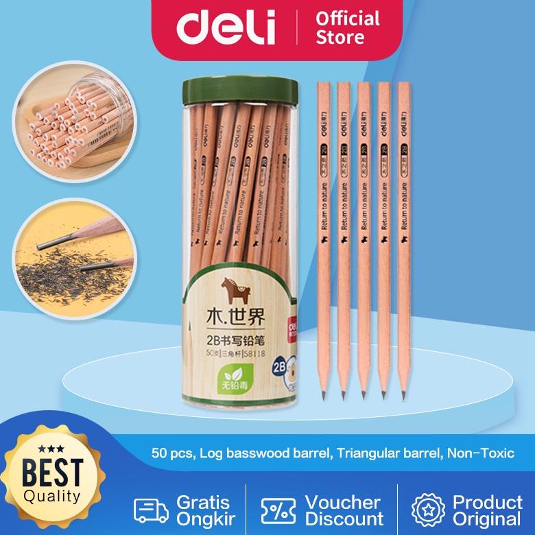 

Deli Pensil kayu - 2B 50pcs/tabung Bahan kayu poplar kualitas tinggi mudah di raut 58118