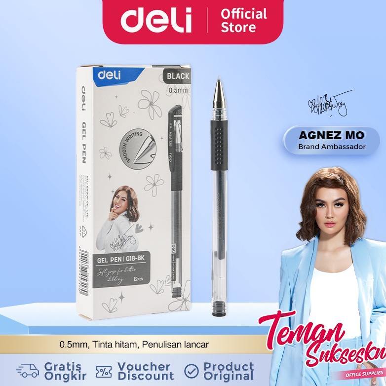 

[DELI X AGNEZ MO] Deli Gel Pen / Pulpen Gel 0.5mm Nyaman Digenggam CG18-BK 3 6 12 pcs