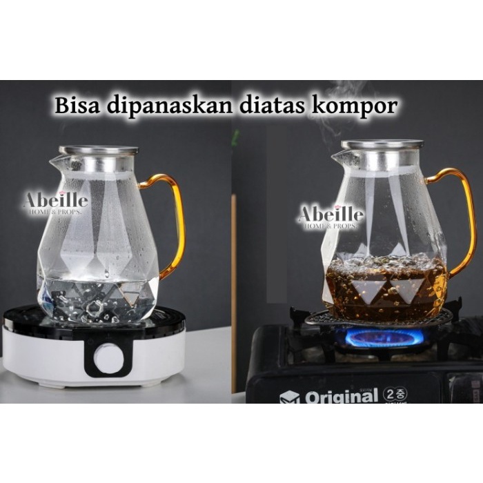 Teko Kaca Bentuk Hexagon Rosilicate Glass Tahan Panas Dingin