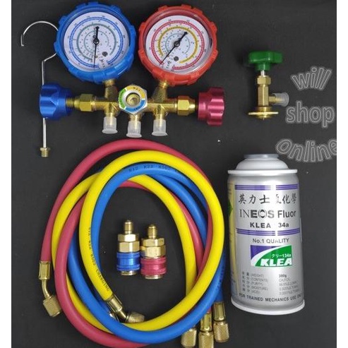 Paket Alat Pengisian Freon Ac Mobil Kulkas Komplit Manifold Double