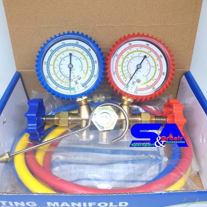 Manifold Double Multi Set Selang/Alat Ukur Tekanan Freon R22-410-134