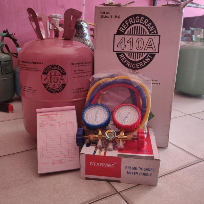 Paket Lengkap Isi Freon R410 1Kg + Double Manifold R410A