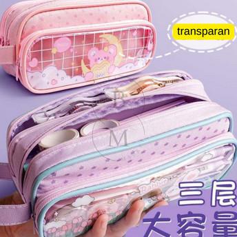 

Tempat Pensil Transparan Kapasitas Besar / Kotak Pensil 3 Kompartemen